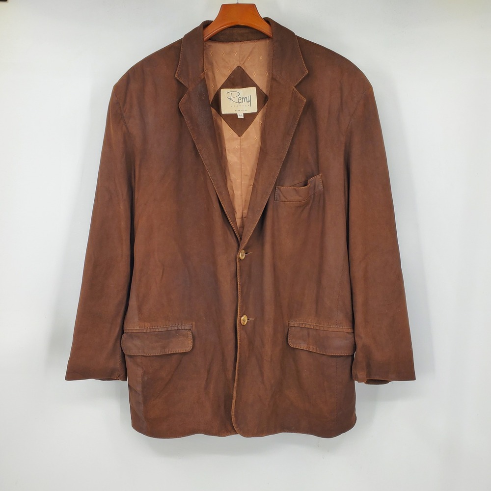 Vintage Remy Leather Mens Brown Nubuck Blazer Sport Coat USA Size 44 Western